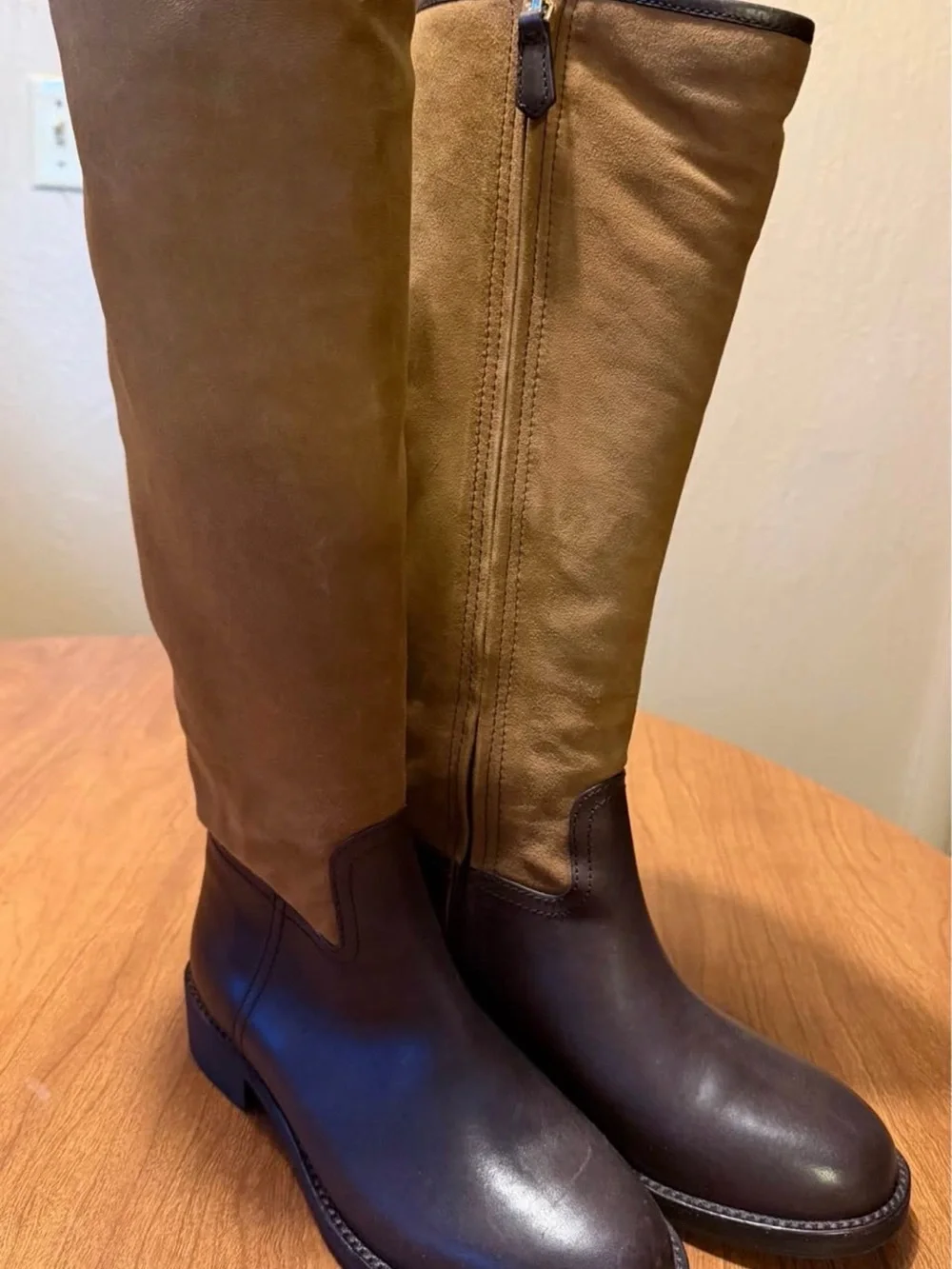 Tory Burch Two-Tone Over-the-Knee Boots in Dark Brown and Tan